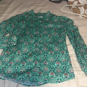 UNTUCKit Women’s Green and Pink Floral Button-Up Blouse